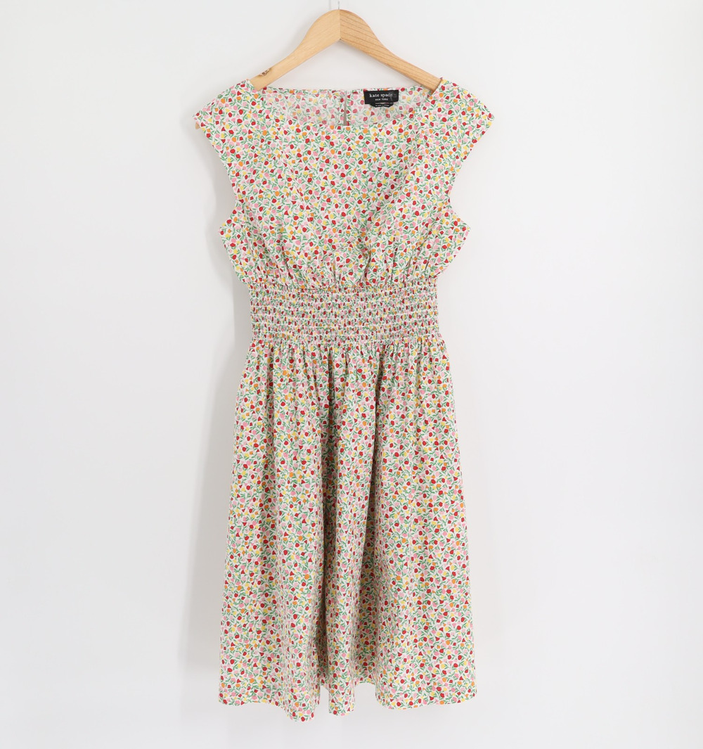 Kate Spade NWT Smocked Sz M Ditsy Blossom Blaire Dress Floral Cream Cottagecore